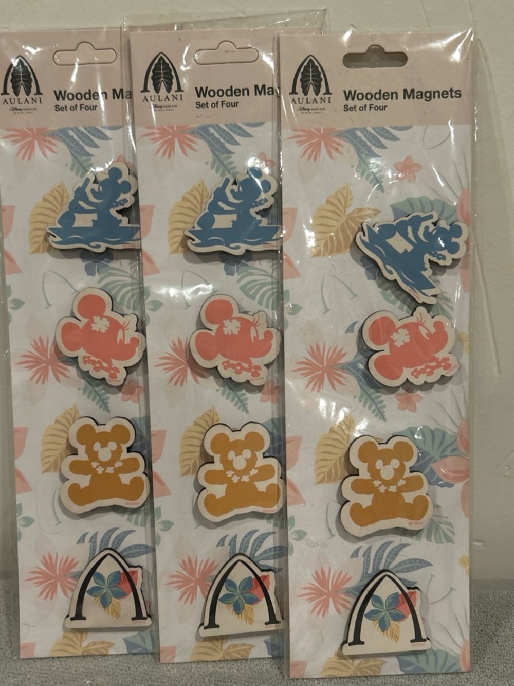 Lot Of 3 Disney Aulani Hawaii Wooden Magnets Mickey & Minnie Set Of 4